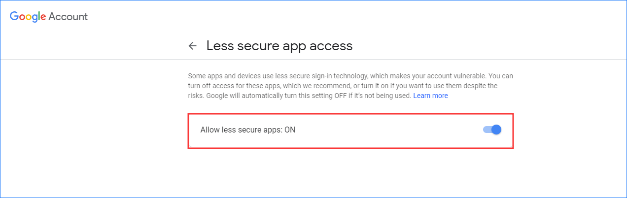 allow less secure apps to on