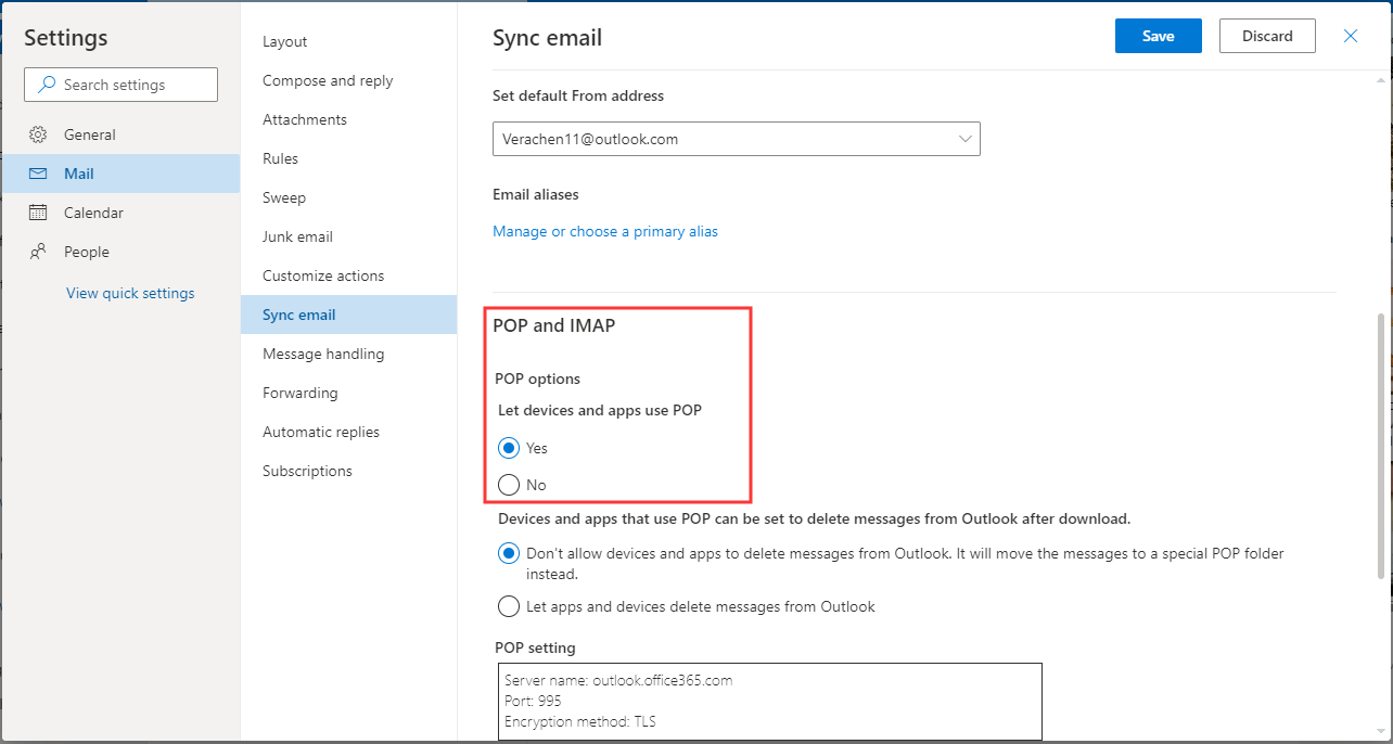 enable POP access for Outlook
