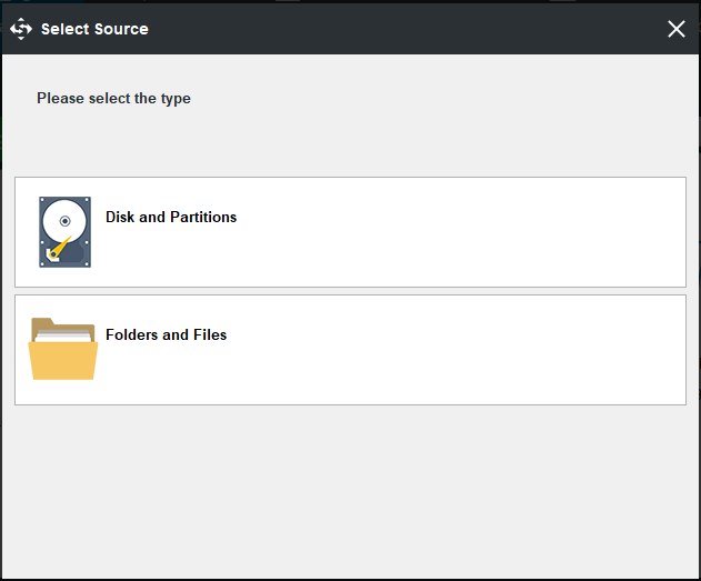 choose Disk and Partitions from the pop-up window